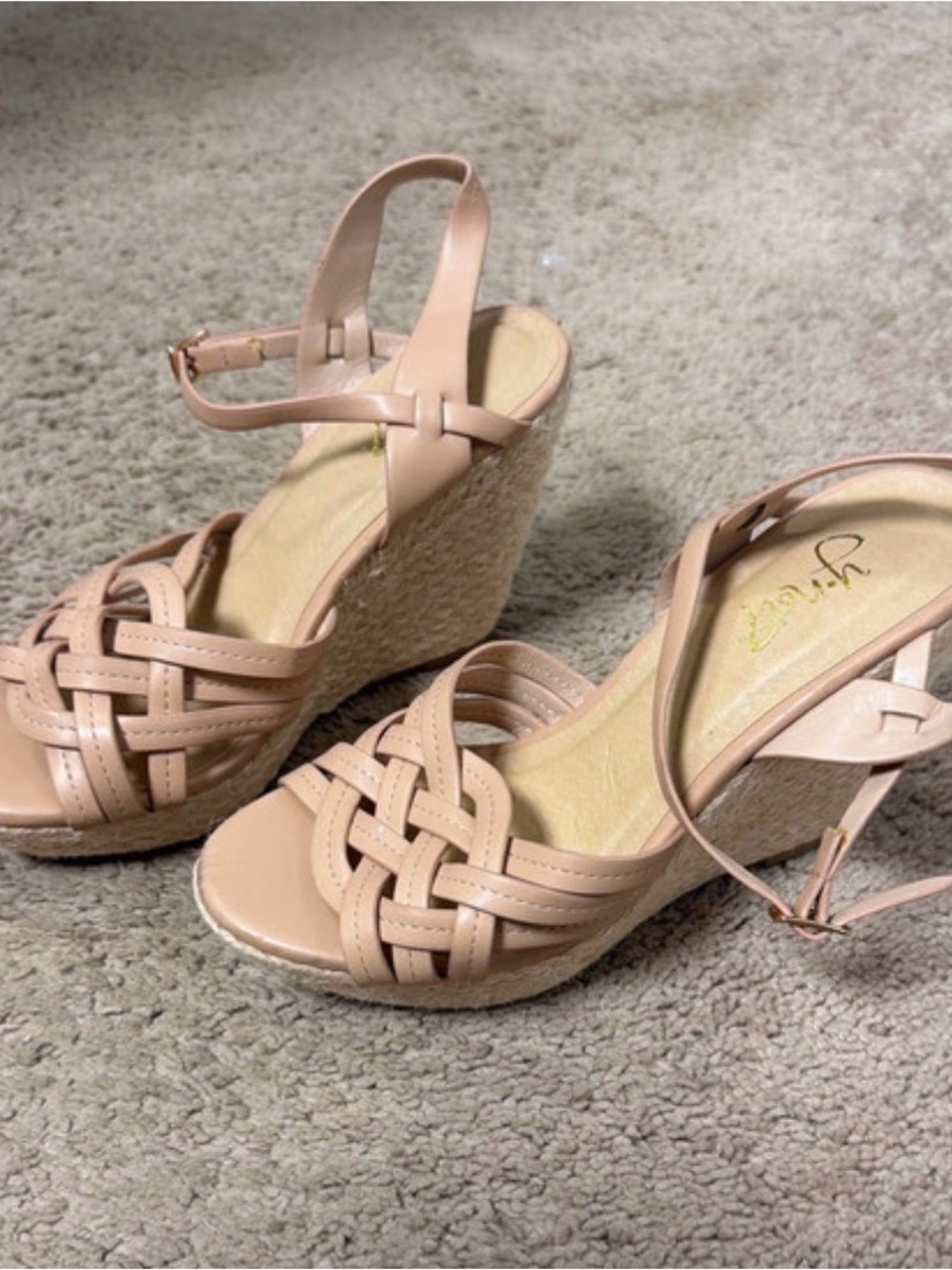 Y not Women’s Nude Braided Espadrille Wedge Sandals